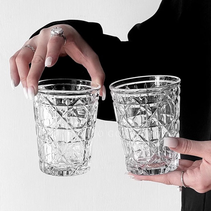 Wine Beer Glass - 2pcs 310ml Vintage Diamond Patterned Western