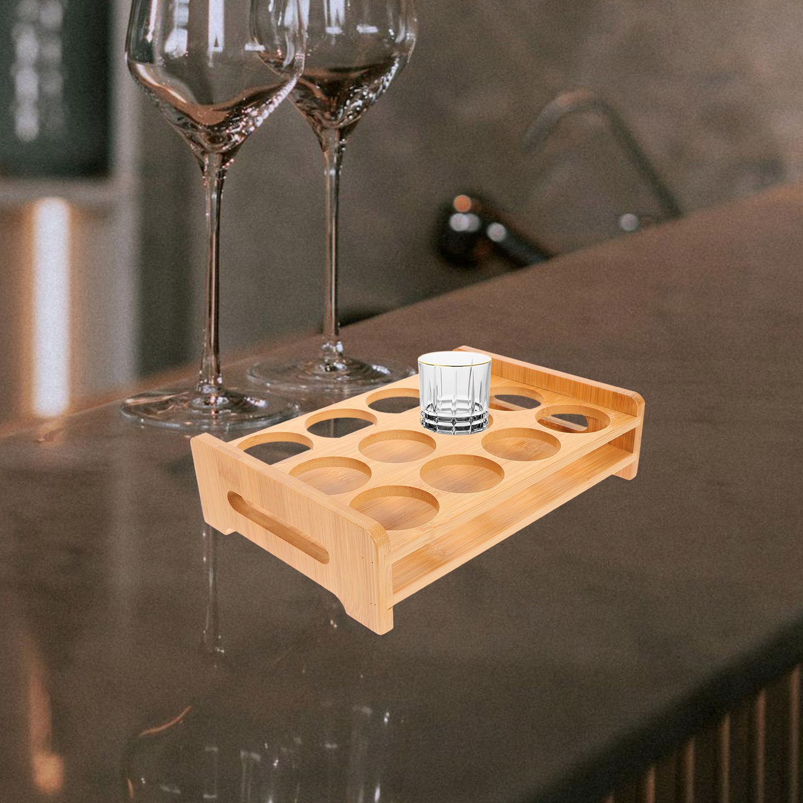 Wine Beer Bar - Bamboo Shot Glasses Holder Display Stand