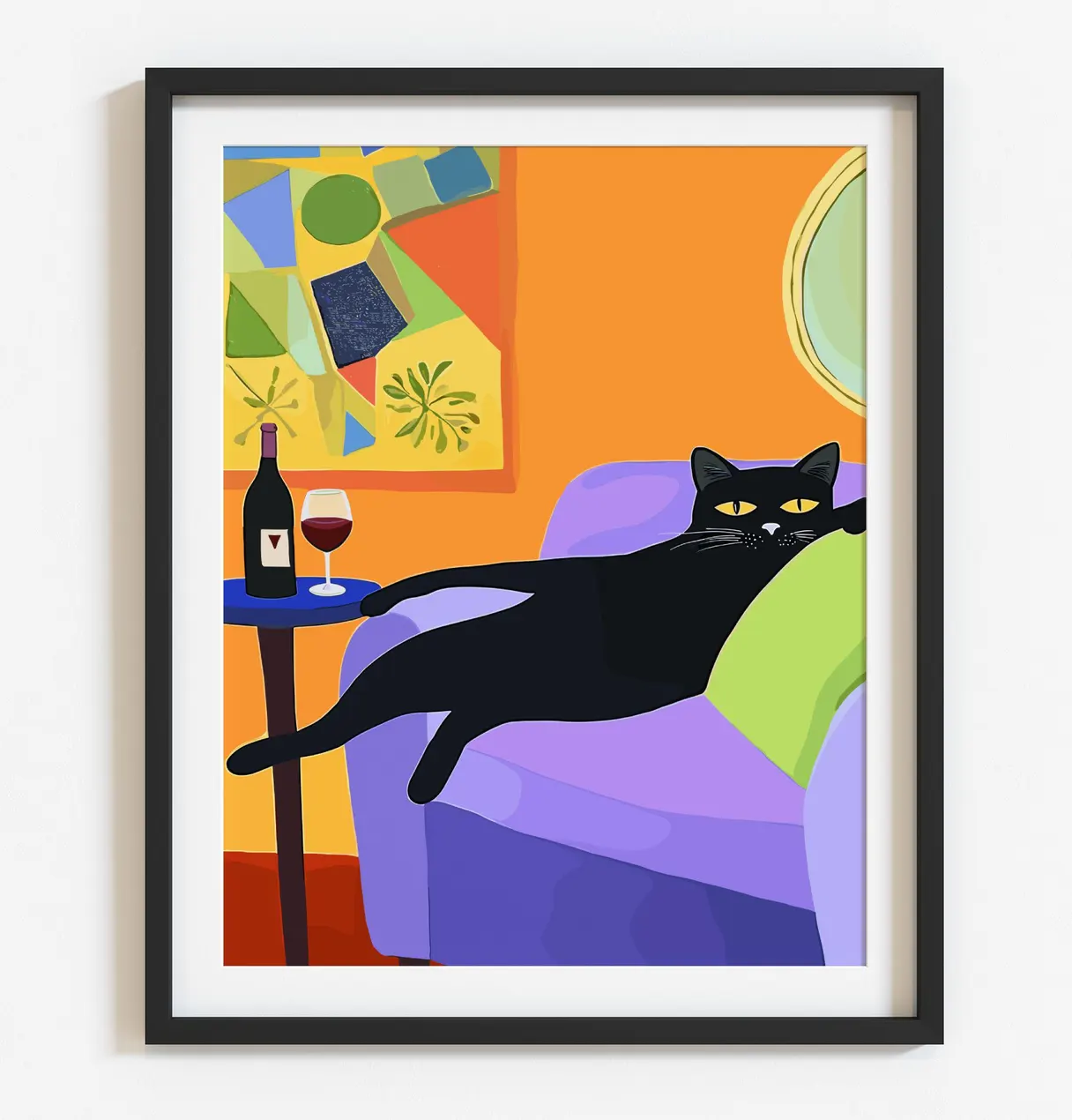 Wine Beer Bar - Retro Black Cat Wine Wall Art