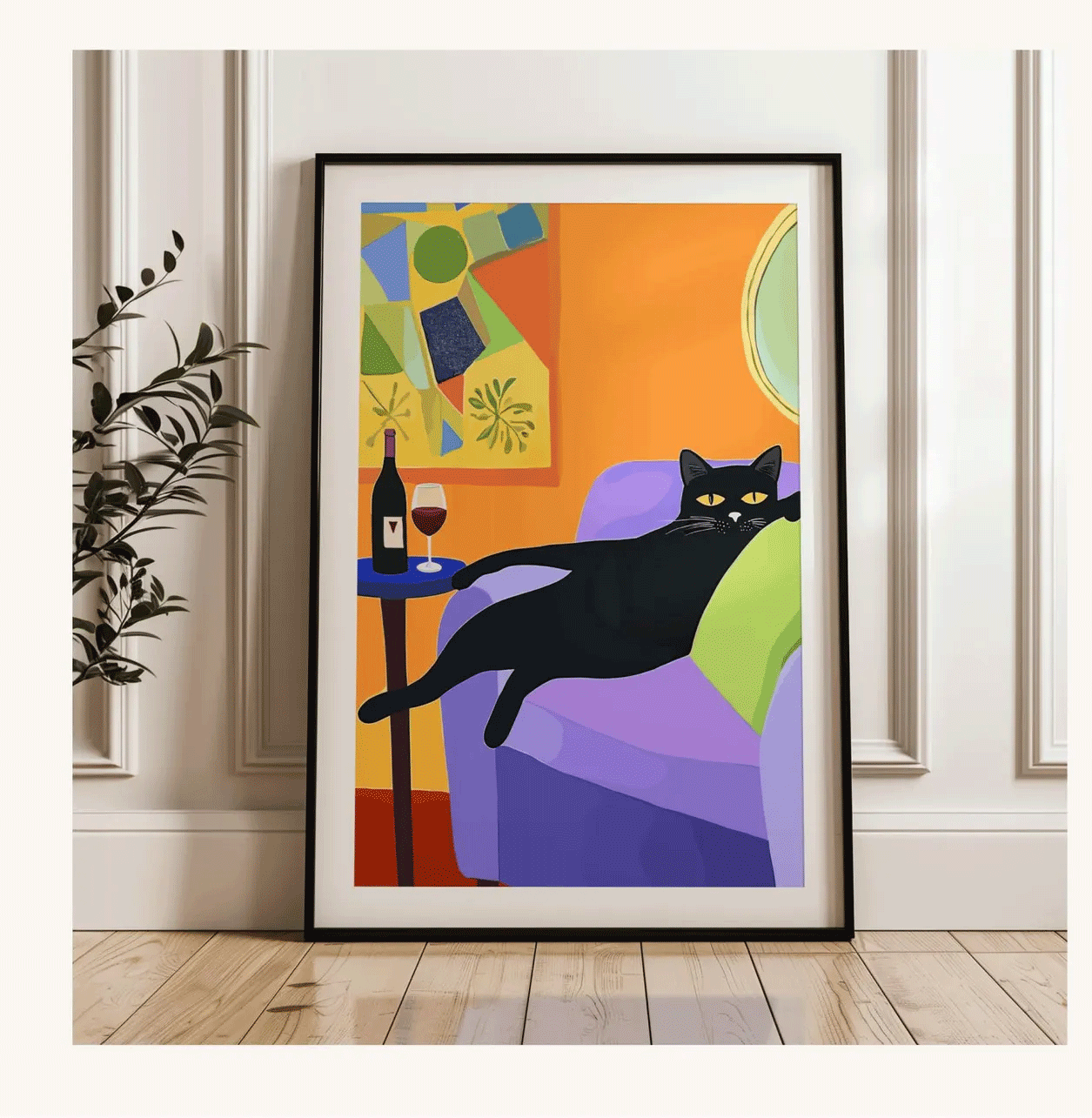 Retro Black Cat Wine Wall Art  - Wine Beer Bar recension och pris